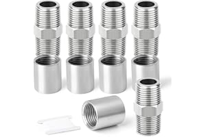 TAISHER 10PCS 304 Stainless Steel Pipe Fitting, Hex Nipple, Coupling, 3/8 x 3/8 BSP Male Thread Pipe, 3/8 x 3/8 BSP Female Thread Pipe
