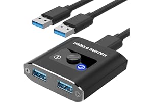 AUKOKIOULA USB 3.0 Switch, Bi-Directional USB Switcher 2 in 1 Out/1 in 2 Out, Aluminum 2 Computers Share 1 Device for Printer, Mouse, Keyboard, USB Sharing Switch with 2 USB 3.0 Cables