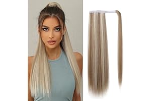 ‎OUFEI OUFEI Pferdeschwanz Ponytail Extension Ascheblond Gemischt Lang Gerade Synthetisch Extensions Zopf Klettverschluss Natural Pferdeschwanz Haarteil für Damen-24Zoll