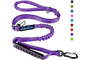 Iokheira - Guinzaglio per cani, resistente, ammortizzante, con due manici imbottiti e fibbia per cintura di sicurezza auto, guinzaglio regolabile per cani di taglia piccola, media e grande (viola)