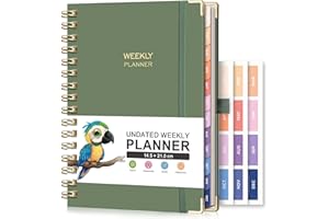 RETTACY Undated Planner - Diary Planner Notebook, Weekly and Monthly Journals for Women,53 Weeks & Daily Planning with 24 Self-Adhesive Tabs, Hardcover,100GSM Paper, 14.5x21cm - Light Green