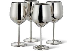 OS OAK & STEEL ENGLAND Oak & Steel - 4 Elegantes Copas De Vino Plateadas De Acero Inoxidable, 500ml - Set De Regalo De Copas Irrompibles, Para Bodas, Aniversarios, Fiestas De Cumpleaños
