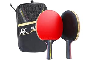 JANZOOM 6 Star Ping Pong Paddles, 7-Ply Blade, Premium Rubber, Advanced Training Table Tennis Rackets/Bats with Carry Case