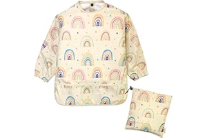 LAUTOKI®| Baberos Bebe Impermeables + Bolsita de Transporte |Talla12-36M| Babero con Mangas Impermeable | Bolsillo canguro y puños elásticos | Babete Impermeável Bebe |Baberos bebe| Baberos con Mangas