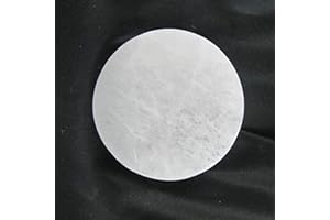 H&H HOMEDECOR LTD H&H Selenite Crystal Charging Round Plate Natural White Selenite Disk Healing Spiritual Cleanse and Recharge Handmade Crystals Charging Plate Decoration Gift (7 cm)