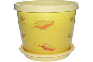 Home Garden Ornaments Keramo Plant Pots Indoor 22cm Diameter – House Plant Pot and Saucer with Original Yellow Leaves – Flower Pots Outside with Plant Saucer (Ø22cm, Yellow Leaves)