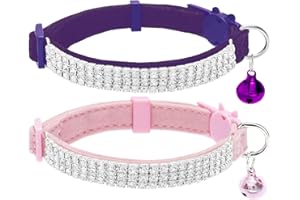 EXPAWLORER Katzenhalsband mit Sicherheitsverschluss, weiches Samtband selbstöffnend mit Glocke und Strass, sicher und verstellbar, idealer Halsband für Katzen & Kleine Hunde, 2 Stück