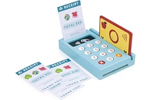 Mentari Wooden Toy Card Machine - Pretend Play Food Shopping Set For Children Ages 3+