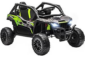 AIYAPLAY Coche Eléctrico para Niños 12V, Kawasaki Teryx KRX 1000, Coche de Batería UTV con 2 Motores, Control Remoto 2,4G, Suspensión Trasera, Faros, USB, para Niños de +3 Años, Negro