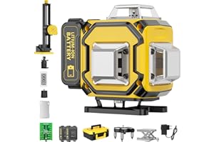 BOGSETH Livella Laser Autolivellante 16 Linee, 4 X 360 °Livello Laser Autolivellante Blu, 2 x Batterie, Autolivellante, Supporto rotante, Telecomando Cabina di rilevamento