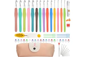 Moseem Häkelnadel Set 54 Stück, 14 Größe Häkelset von 2 mm bis 10 mm für Anfänger mit Häkel Zubehör,Ergonomische Häkelnadeln Soft Gummi Häckelnadel Crochet Set, Häkelnadeln Set mit Tragbaren Fall