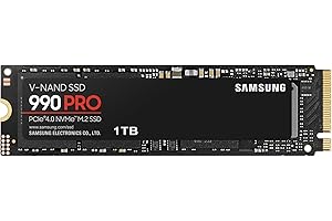Samsung SSD 990 Pro NVMe M.2 Pcle 4.0, SSD Interne, Capacité 1 To, Vitesse de lecture jusqu'à 7 450 Mo/s, Gestion Intelligente de la Chaleur avec Revêtement en Nickel, MZ-V9P1T0BW