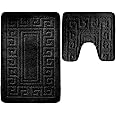 Vingardium Leviosa VL 2 Piece Greek Bath Mat Non Slip and Highly Absorbent Bath Mat 100% Polypropylene Washable Pedestal Bathroom Mat Rug (BLACK)