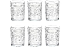 LOYUYU Set De 6, Verres à Eau Romantiques, Verres à Boire Premium 250ML, Set De Verrerie Vintage pour Jus, Boissons, Bières, Cocktails Set de 6 (250ml)