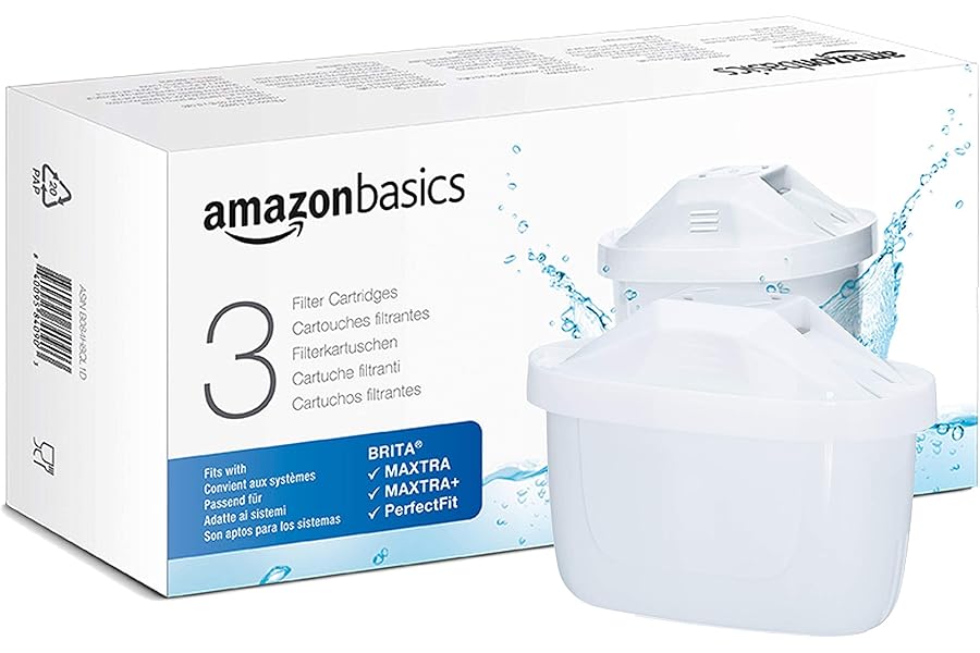Amazon Basics Water Filter Cartridges, fits and compatible with all BRITA jugs incl PerfectFit, 3 Count (Pack of 1)