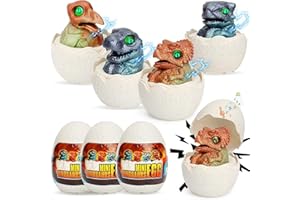 VINTOP Dinosaur Eggs for Age 3 4 5 6 7 8 9 Girls & Boys, Toy Cars for Toddlers, 4 Pcs Dinosaur Toys w/ Sound & Light Pull-back Cars Function, Surprise Dinosaur Birthday Gifts for kids, White (H-10M)