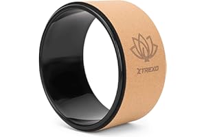 TREXO Rueda de yoga de corcho natural con un diámetro de 32 cm y una anchura de 13 cm en color marrón de corcho 100% ecológico, perfecta para estirar, cómoda gracias al acolchado de espuma, rueda de