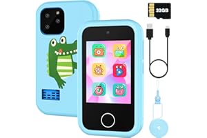AACZLY Telefono per bambini, Smartphone per bambini, motivo cartoni animati, schermo tattile con lettore musicale, gioco puzzle doppia fotocamera per bambini, regalo di compleanno 3 4 5 6 7 8 9 10 anni