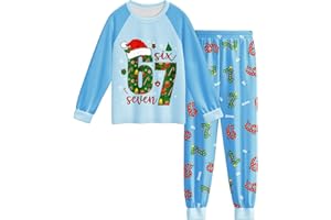 Yovova 67 Meme Pyjamas Set Boys Girls Sleepwear Six Seven Number 6 7 Christmas Long Sleeve Pjs Tops and Pants 2 Piece Outfit for Kids