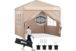 Sekey 3m x 3m One-Touch Pop Up Gazebo with Sides – Instant Setup, Heavy Duty & Waterproof 1000mm, Includes 4 Weight Bags for Extra Stability – Perfect for Outdoor Events, (Khaki, 3 x 3 with Sides)