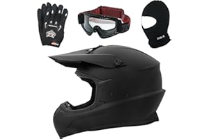 Zorax Matt Black M (57-58cm) ZOR-X305 Motocross HELMET & Gloves M(9cm) & Goggles & Balaclava - MX Quad ATV Sports Enduro Crash Dirt Bike Helmet ECE 22.06 Certified