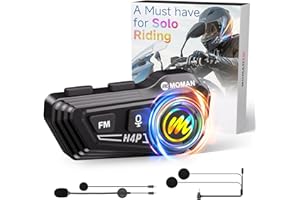 Moman Motorcycle Helmet Speakers-1000mAh Strong Battery, RS-H4P Motorbike Helmet Headset Dual Noise Reduction with Hi-Fi Soft/Hard Mic/IPX6/RGB/FM/Music Control/AI Voice/Headphone for Solo Riding