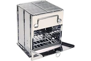 REDCAMP Large Camping Wood Burning Stove, Stainless Steel Compact Portable Foldable Folding Mult Fuel Camp Stove, Perfect for Backpacking Hiking Travelling Outdoor Cooking Picnic BBQ, Large