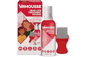 Vamousse Head Lice Treatment Mousse | Kills 100% of Head lice and Eggs Within 15 Minutes I One-time Application I Non-Greasy | Steel Nit Comb Included | 160 ml