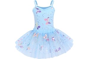 IBTOM CASTLE Maillot Ballet con Lentejuela Mariposa Brillante Camisola Danza Vestido Leotardo Tul Tutú Patinaje Leotardo Gimnasia Fiesta Actuación Traje Infantil para Niña 2-10 Años