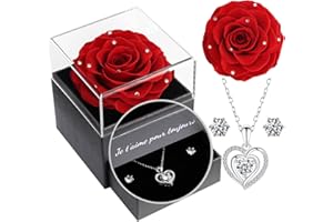 Yamonic Cadeau Fete des Meres,Rose Eternelle avec Bijoux en Argent 925,Cadeau Maman,Je t'aime pour Toujours Maman,Coffret Cadeaux Fete des Mere,Cadeau Anniversaire Femme,Vraie Rose Fete des Meres