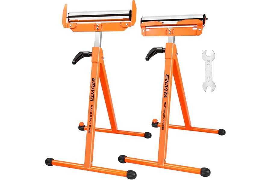 EZUVITA 2-Pack Folding Roller Stands, 113KG Load Capacity Per Stand, 70.5-110cm Adjustable Height, Stable Support for Table Saw Outfeed & Woodworking