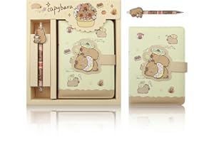 BOERNI Coffret cadeau 2 en 1 avec papeterie sur le thème du Capybara, comprenant 1 carnet A6, un journal intime, un bloc-notes et un stylo, idéal pour un anniversaire, un bureau ou une école (beignet)