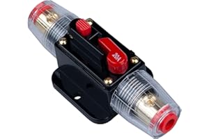 KEPLE Interruptor de Circuito de 20 AMP - Portafusibles en Línea de 20A Bloque Inversor de 12V-24V CC con Reinicio Manual para Protección de Sistemas de Audio Solar de Automóviles Marinos Barcos