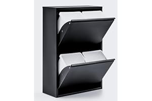 gowoll Kitchen Waste Bin, Stain-Resistant, for Organic Waste, Wall-Mounted, Waste Separation Systems, Rubbish Bin with Removable Inner Bucket, Recycling System, 4 x 15 l, Black