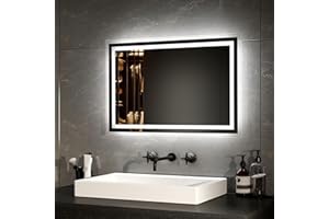 ‎EMKE EMKE Badspiegel mit Beleuchtung 40x60cm LED Badspiegel Antibeschlag Kaltweiß Warmweiß Lichtspiegel, badezimmerspiegel mit Taste Schalter Hochwertiger Aluminiumrahmen IP44 Energiesparend