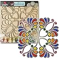 iCraft DIY Art and Craft Festive Set |Pack with 6 Chalk Paintsx10ml Each, Set of Round Brushes (1U) & Mirror Glasses| Room Décor Artistic DIY Art 10 x 10 Inch (Pre Marked MDF) (Rangoli Art)-MA 002