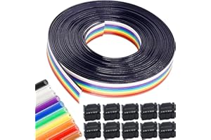 Youmile 10 Pin Color del arco iris Cable plano de cinta 5M/16.40ft IDC Cable de alambre 1.27mm Cable de cinta plana cable de conexión con FC-10P IDC Sockets conector hembra para conectores de 2,54 mm