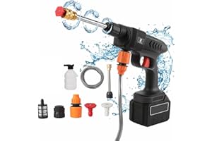 EAGERMINDS Limpiador de alta presión inalámbrico, boquilla 6 en 1 con baterías de 21 V, 60 bar, portátil, con manguera de 5 m y accesorios, para coche, casa, jardín (20.000 mAh)