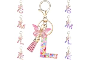MOIUGULI Initial Letter Keychain, Keyrings For Women Alphabet Keychain with Butterfly Tassel Pendant Cute Keychain Bag Charm Female Girls Women Girlfriend Daughter Birthday Gift Purse Bag Handbag Travel Deco