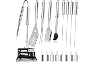 DRAGON RIOT Lot de 18 ustensiles de barbecue en acier inoxydable pour homme - Accessoires de barbecue de qualité supérieure avec spatule dans un coffret en aluminium - Couverts de barbecue de qualité