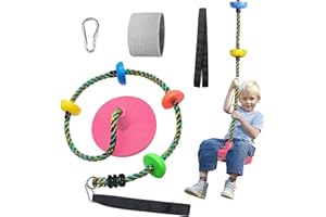 FENTIN Tree Swing for Kids Backyard Single Disc Rope Climbing Seat for Tree Indoor Outdoor Playground Swing Set Accessories with Thickening Strap-Pink