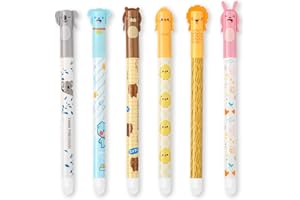 Thboxes 6 Stück Radierbarer Kugelschreiber, 0,5mm Gelstifte Radierbar Tintenroller Radierstift mit Schwarzer und Blauer Tinte Radierbare Stifte Tiere Erasable Pen für Schulsachen Bürobedarf