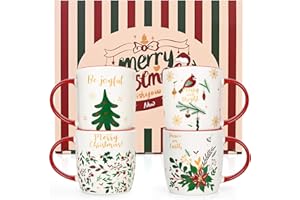 Joymaking Filiżanka do kawy na Boże Narodzenie, zestaw 4 szt., kubek na choinkę, kubek bożonarodzeniowy dla przyjaciół, kobiet, zestaw prezentowy, prezent na Boże Narodzenie, 310 ml