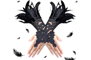TAUFE Guantes de plumas,Guantes de Encaje de Plumas,Guantes De Plumas De Malla,Guantes Plumas Negros,Guantes de Encaje Plumas,Guantes de Encaje Plumas Negro,Guantes Plumas,Adecuados Para Fiestas Nocturnas