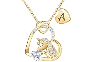 TINGN Unicorn Gifts for Girls Necklaces, CZ Heart Unicorn Necklaces for Women Girls Birthday Gifts for Girls Initial Necklaces for Women Girls Unicorn Jewelry for Girls Unicorn Gifts