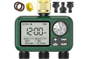 XinFuture Sprinkler Timer, Large LCD display 3 Zone,Water Timer,with Rain Delay, Manual & Automatic Watering System for Garden Hose Faucet, Outdoor Irrigation Controller