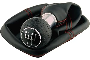 L & P Car Design L&P A252-8 Schaltsack Schaltmanschette Schwarz Naht Rot Schaltknauf 5 Gang 23mm kompatibel mit VW Golf 4 IV Rahmen Knauf Plug Play Ersatzteil für 1J0711113