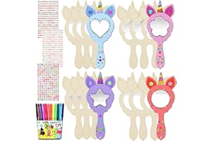 JOKILY 12 piezas de unicornio para manualidades, espejo de madera para niños, cumpleaños infantiles, decoraciones multiusos