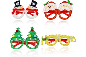 iwiio 4Pcs Christmas Glasses, Christmas Party Glasses Costume Eyeglasses Frame for Kids Adults, Christmas Novelty Glitter Holiday Party Glasses for Christmas Parties Ornaments Gift