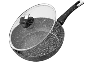Rainberg 24cm Deep Frying Pan with Lid, Granite Frying Pan Nonstick, Nonstick Frying Pans with Lid, Induction Compatible
